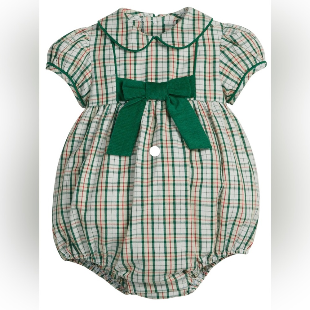 Little English — Plaid Baby Romper with Green Bow